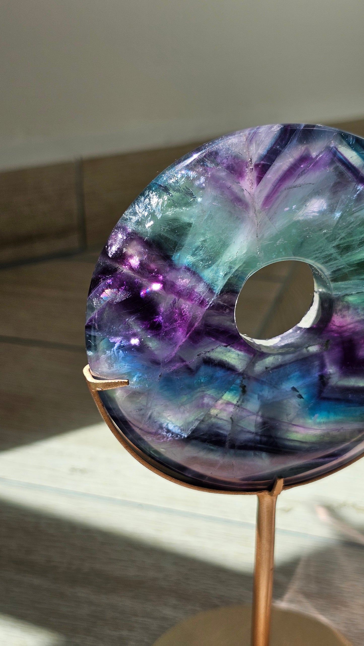 Rainbow Fluorite Donut on Stand