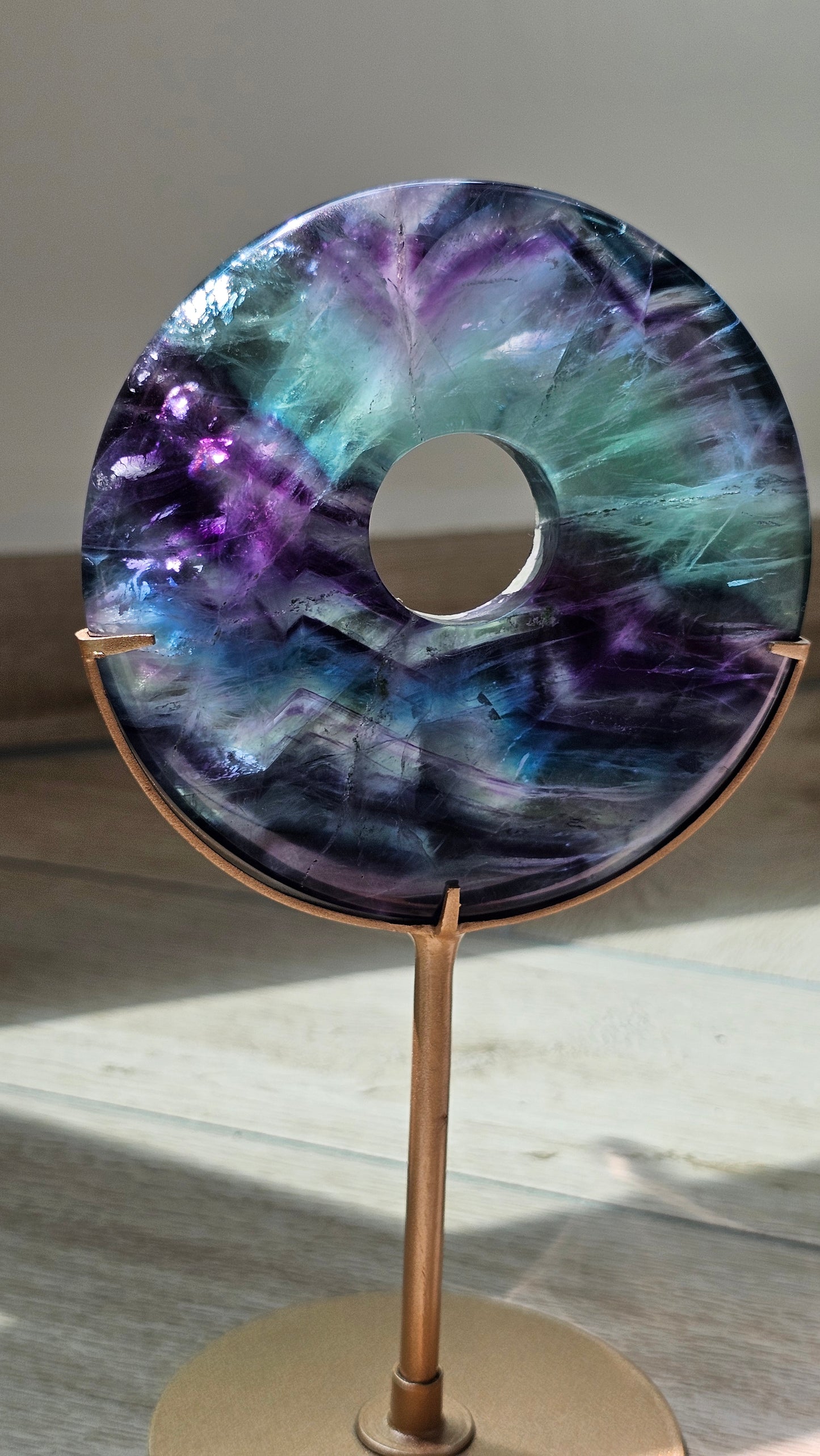 Rainbow Fluorite Donut on Stand